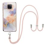 Per Motorola Moto G Power 2021 Motivo elettrolitico IMD TPU Cassa antiurto con cordino con collo (Milky Way White Marble)