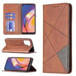 Per OPPO A94 4G / Reno 5F / F19 PRO RHOMBUS trama struttura orizzontale flip in pelle magnetica con supporto e slot per schede (marrone)