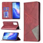 Per OPPO RENO5 PRO Rhombus Texture Custodia a flip orizzontale in pelle magnetica con supporto e slot per schede (rosso)