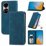 Per Huawei P50 Pro Retro Skin Feel Business Business Magnetic Horizontal Custodia in pelle flip con supporto e carte Slot e portafoglio e cornice fotografica (blu)