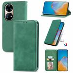 Per Huawei P50 Pro Retro Skin Feel Business Business Business Caso in pelle flip orizzontale con supporto e carte Slot & Portafoglio e cornice fotografica (verde)