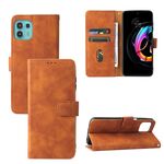 Pelle di colore massiccio Feel Ferckle magnetico a fiocco orizzontale flip flip texture in pelle PU con supporto e carte slot e portafoglio per Motorola Edge 20 Lite (Brown)