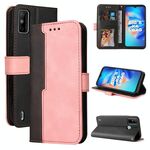 Custodia in pelle flip orizzontale a colori a cucitura business con titolare e slot per schede e cornice per foto per Tecno Spark 6 Go (rosa)