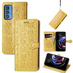 Per Motorola Edge 20 Pro Bellissimo Cat e Cane Embossing Pattern Horizontal flip custodia in pelle, con titolare e carte e portafoglio e portafoglio e cordino per il cartone animato (giallo)