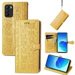 Per OPPO RENO6 Z Bella gatto e cane Embossing modello in pelle orizzontale flip custodia in pelle, con supporto e carte e portafoglio e portafoglio e cordino per cartoni animati (giallo)