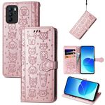 Per OPPO RENO6 Z Bella cat e cane Embossing modello in pelle orizzontale flip custodia in pelle, con titolare e carte e portafoglio e portafoglio e cordino per cartoni animati (oro rosa)