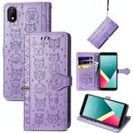 Per Wiko Y61 Bel gatto e cane in goffratura modello in pelle orizzontale in pelle flip, con titolare e schede slot e portafoglio e cartone animato chiusura e cordino (viola)