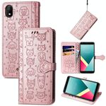 Per Wiko Y61 Bellissimo Cat e Cane Embossing Pattern Growding Caso in pelle flip orizzontale, con supporto e carte Slot & Portafoglio e portafoglio Cartoon Chasp & Lanyard (oro rosa)