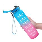 1L Tritan Plastic Gradient Color Cup Outdoor Ampia Capacità Bollitore Sport (Blue Pink)