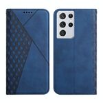 Per Samsung Galaxy S21 Ultra 5G Diamond Pattern Splicing Skin Feel Caso di cuoio a flip orizzontale magnetico con slot per carte e supporto e portafoglio (blu)