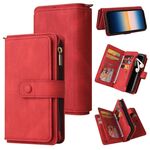 Per Sony Xperia 10 III Skin Feel PU + TPU Cassa orizzontale in pelle orizzontale con titolare e 15 carte Slot & Portafoglio e cerniera Pocket & Lanyard (rosso)