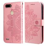 Per Tecno Pop 2 F 7-Petal Flowers Pattern Embossing Pattern Gestione orizzontale PU Custodia in pelle PU con supporto e carte Slot & Portafoglio e cornice per foto (oro rosa)