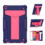 Per Samsung Galaxy Tab A10.1 (2019) T510 Staffa a forma di T Contrasto Colore antiurto PC + Custodia protettiva piatta in silicone (Navy + Rose Red)