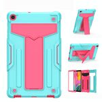 Per Samsung Galaxy Tab A8.4 (2020) T307 Staffa a forma di T Colore a contrasto PC antiurto + Custodia protettiva piatta in silicone (verde menta + rosa rossa)