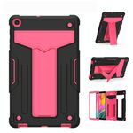 Per Samsung Galaxy Tab A8.4 (2020) T307 Staffa a forma di T Colore a contrasto PC antiurto + Custodia protettiva piatta in silicone (nero + rosa rossa)