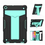 Per Samsung Galaxy Tab A8.4 (2020) T307 Staffa a forma di T Colore a contrasto PC antiurto + Custodia protettiva piatta in silicone (nero + verde menta)