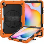 Per Samsung Galaxy Tab S6 Lite P610 Custodia protettiva antiurto in silicone colorato + PC con supporto e tracolla, tracolla e slot per penna (arancione)