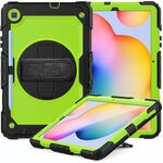 Per Samsung Galaxy Tab S6 Lite P610 Custodia protettiva antiurto in silicone colorato + PC con supporto e tracolla e tracolla e slot per penna (nero giallo verde)