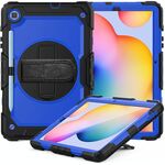 Per Samsung Galaxy Tab S6 Lite P610 Custodia protettiva antiurto in silicone colorato + PC con supporto e tracolla e tracolla e slot per penna (nero blu)