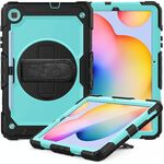 Per Samsung Galaxy Tab S6 Lite P610 Custodia protettiva antiurto in silicone colorato + PC con supporto e tracolla e tracolla e slot per penna (nero azzurro)