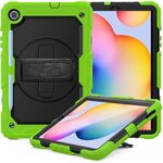 Per Samsung Galaxy Tab S6 Lite P610 Custodia protettiva antiurto in silicone colorato + PC con supporto e tracolla, tracolla e slot per penna (giallo verde)