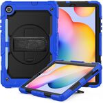 Per Samsung Galaxy Tab S6 Lite P610 Custodia protettiva antiurto in silicone colorato + PC con supporto e tracolla e tracolla e slot per penna (blu)