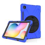 Per Samsung Galaxy Tab S6 Lite P610 Custodia protettiva antiurto in silicone colorato + PC con supporto e tracolla e tracolla e slot per penna (blu)