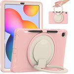 Custodia protettiva in TPU + PC antiurto con rotazione a 360 gradi Pieghevole con manico Pieghevole con maniglia e slot per penna per Samsung Galaxy Tab S6 Lite 10,4 pollici P610 (fiori di ciliegio rosa)