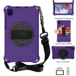 Per Samsung Galaxy Tab A7 Lite 8.7 2021 T220 / T225 Rotazione a 360 gradi Rotazione A nido d'angolo PC Silicone Cassa protettiva con supporto e tracolla e cinturino a mano (nero viola)