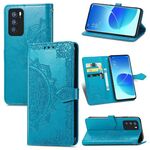 Per OPPO RENO6 PRO 5G Mandala Flower Giacome in rilievo in pelle orizzontale in pelle orizzontale con supporto e tre slot per schede e portafoglio e cordino (blu)