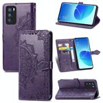 Per OPPO RENO6 PRO 5G Mandala Flower Gemping Hormbed Horizontal flip custodia in pelle con supporto e tre slot e portafoglio e cordino (viola)