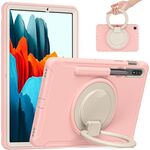Per Samsung Galaxy Tab S8 / GALAXY TAB S7 870 TPU antiurto TPU + custodia protettiva per PC con rotazione a 360 gradi Pieghevole con manico con impugnatura e slot per penna (fiori di ciliegio rosa)
