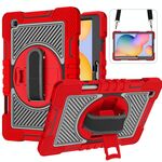 Per Samsung Galaxy Tab S6 Lite P610 / P615 360 gradi Rotazione Contrasto Colore Silicone antiurto + Cassa del PC con supporto e cinghia a presa e tracolla (rosso + nero)