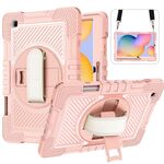 Per Samsung Galaxy Tab S6 Lite P610 / P615 360 gradi Rotazione a contrasto Colore Silicone antiurto + Cassa del PC con supporto e cinghia a punta e tracolla (oro rosa)
