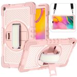 Per Samsung Galaxy Tab A 10.1 2019 T515 T515 Ruotatura a 360 gradi Colore a contrasto Silicone antiurto + Cassa in silicone + PC con supporto e maniglia con impugnatura e tracolla (oro rosa)