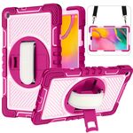 Per Samsung Galaxy Tab A 10.1 2019 T515 T515 360 gradi Rotazione a contrasto Colore antiurto antiurto + Cassa del PC con supporto e cinghia a presa e tracolla (Rosa rossa + rosa)