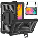 Per Samsung Galaxy Tab A 10.1 2019 T515 Ruotatura a 360 gradi Colore a contrasto antiurto antiurto + Cassa in silicone + PC con supporto e cinturino a presa e tracolla (nero)