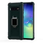 Custodia protettiva in fibra di carbonio per Galaxy S10 con supporto per anello rotante a 360 gradi (verde)