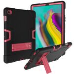 Per Galaxy Tab S5e T720 Custodia combinata in silicone a colori a contrasto + PC con supporto (nero + rosa rossa)