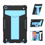 Per Samsung Galaxy Tab A8.4 (2020) T307 Staffa a forma di T Colore a contrasto PC antiurto + Custodia protettiva piatta in silicone (nero + blu)