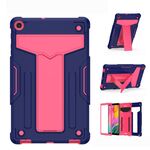 Per Samsung Galaxy Tab A8.4 (2020) T307 Staffa a forma di T Contrasto Colore antiurto PC + Custodia protettiva piatta in silicone (Navy + Rose Red)