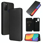 Per Alcatel 1s (2021) Texture in fibra di carbonio Gestione a flip orizzontale magnetico TPU + PC + custodia in pelle PU con slot per schede (nero)