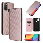 Per Alcatel 1s (2021) Texture in fibra di carbonio Gestione a flip orizzontale magnetico TPU + PC + custodia in pelle PU con slot per schede (rosa)