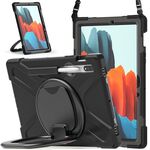 Per Samsung Galaxy Tab S8 / GALAXY TAB S7 T870 / T875 Custodia protettiva in silicone + PC con supporto e tracolla (nero + nero)