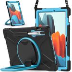 Per Samsung Galaxy Tab S8 / GALAXY TAB S7 T870 / T875 Silicone + custodia protettiva per PC con supporto e tracolla (nero + blu)