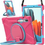 Per Samsung Galaxy Tab S8 / GALAXY TAB S7 T870 / T875 Silicone + custodia protettiva per PC con supporto e tracolla (rosa rossa + blu)