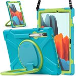 Per Samsung Galaxy Tab S8 / GALAXY TAB S7 T870 / T875 Silicone + custodia protettiva per PC con supporto e tracolla (blu chiaro + verde giallo)