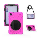 Per Samsung Galaxy Tab A 8.4 2020 T307U Antifondo antiurto Silicone + custodia protettiva per PC con supporto e tracolla e cinturino a mano (rosso rosa)