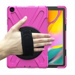 Per Samsung Galaxy Tab A 10.1 (2019) T515 / T510 Antifondo antiurto in silicone + custodia protettiva per PC con supporto e tracolla e cinturino a mano (ROSA ROSSO)