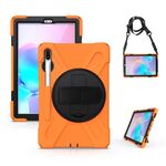Per Samsung Galaxy Tab S6 10.5 pollici T860 / T865 Anti-antiurto Silicone colorato + custodia protettiva per PC con supporto e tracolla e cinturino a mano e slot a penna (arancione)